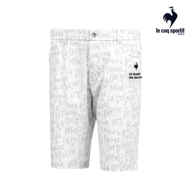 【LE COQ SPORTIF 公雞】高爾夫系列 男款白色滿版字母印花防潑水抗UV短褲 QGT8T901