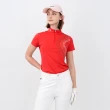 【LE COQ SPORTIF 公雞】高爾夫系列 女款紅色漸層配色字母印花抗UV短袖立領衫 QLT2T202