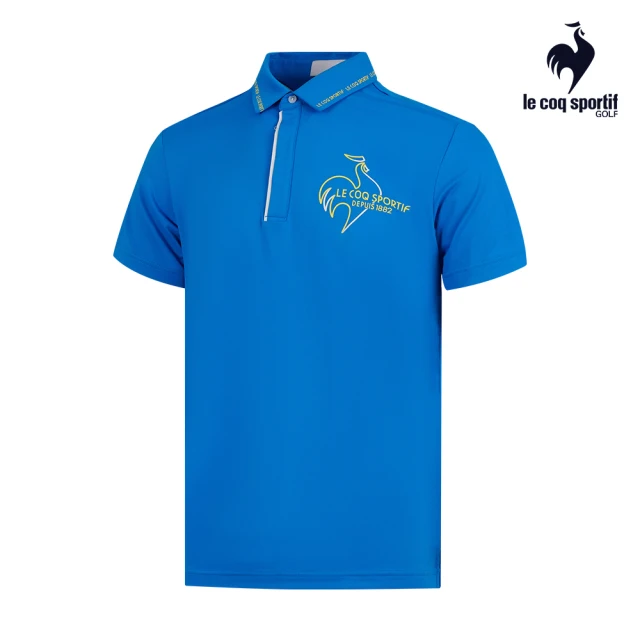 LE COQ SPORTIF 公雞 高爾夫系列 男款藍色簡約大LOGO抗UV短袖POLO衫 QGT2T201