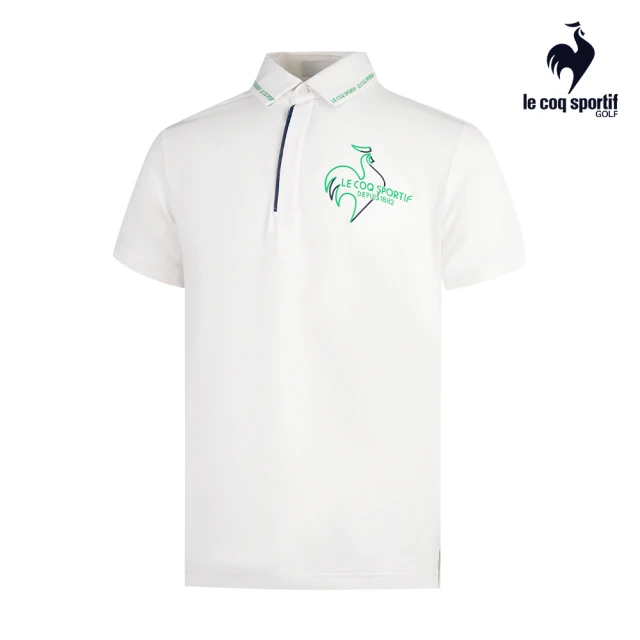 LE COQ SPORTIF 公雞 高爾夫系列 男款白色簡約大LOGO抗UV短袖POLO衫 QGT2T201