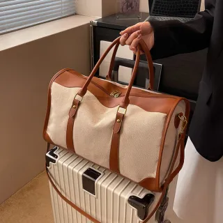【西格傢飾】日系質感撞色PU旅行袋(旅行包 行李袋 登機包 包袋 斜背包 手提包)