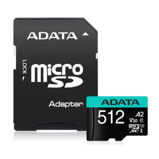 【ADATA 威剛】Premier Pro microSDXC UHS-I U3 A2 V30 512G記憶卡(附轉卡)