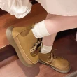 【baibeauty 白鳥麗子】韓風復古皮革繫帶厚底方頭短筒靴(馬丁靴)