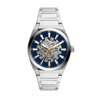 【FOSSIL 官方旗艦館】Everett 海洋之星鏤空機械手錶 銀色不鏽鋼鍊帶 42MM ME3220