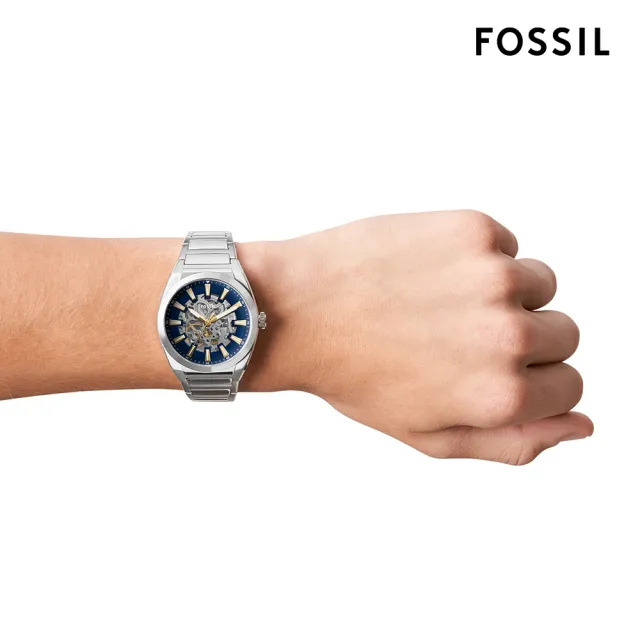 【FOSSIL 官方旗艦館】Everett 海洋之星鏤空機械手錶 銀色不鏽鋼鍊帶 42MM ME3220