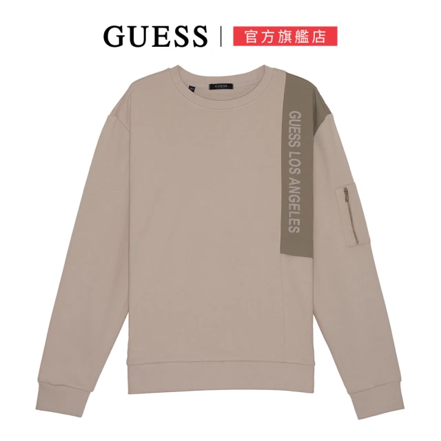 【GUESS】美式休閒造型拼接運動長袖上衣(兩色任選)