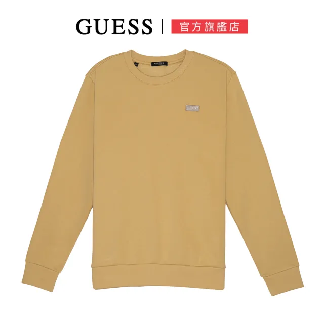 【GUESS】休閒刺繡小LOGO標籤刷毛大學T(三色任選)