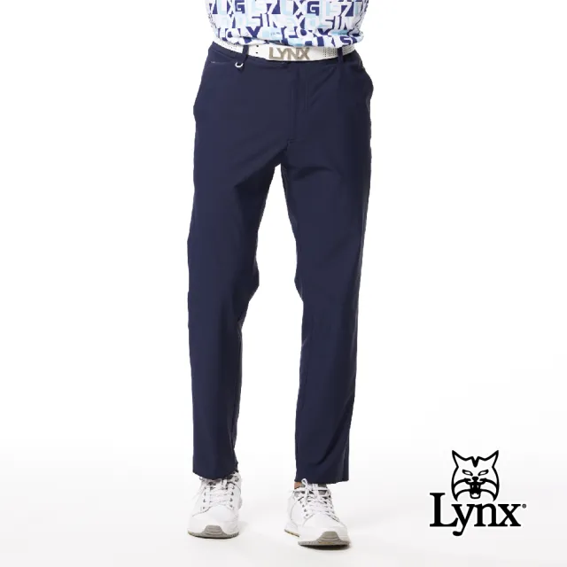 【Lynx Golf】男款日本進口面料環保素材抗UV涼感機能特殊剪裁造型口袋立體凸印設計平口休閒長褲(二色)