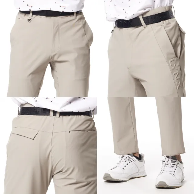 【Lynx Golf】男款日本進口面料環保素材抗UV涼感機能特殊剪裁造型口袋立體凸印設計平口休閒長褲(二色)