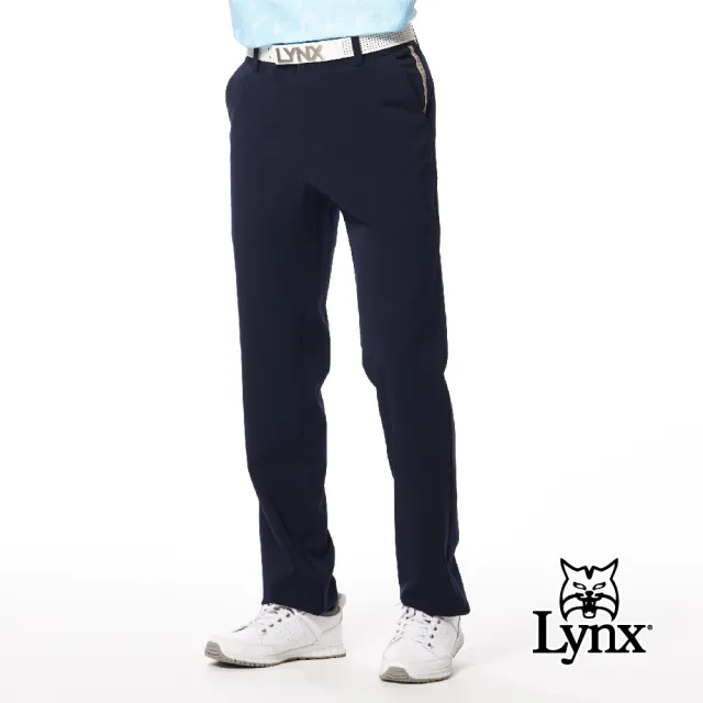 【Lynx Golf】男款日本進口面料吸排涼感機能彈性舒適配布剪接造型口袋貼膜設計平口休閒長褲(二色)