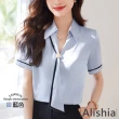 【Alishia】新款絲巾襯衫V領短袖雪紡上衣 M-3XL(現+預  白色 / 藍色 / 綠色)
