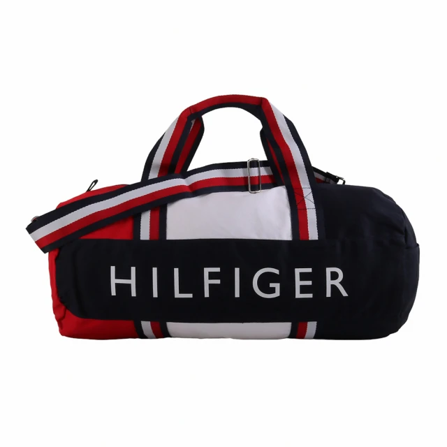 Tommy HilfigerTommy Hilfiger 字母標誌槓條帆布兩用大旅行袋(藍x白)