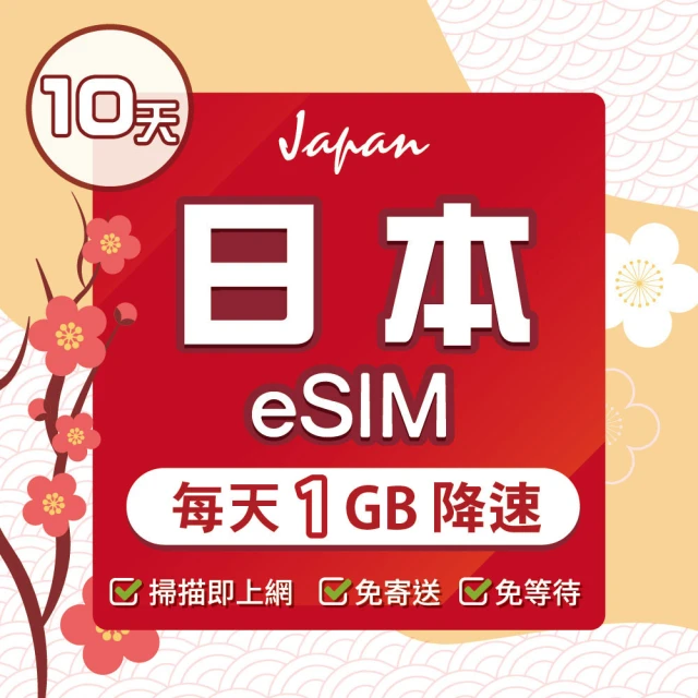 環亞電訊 eSIM日本全網通10天每天1GB(日本網卡 docomo Softbank 日本 網卡 沖繩 大阪 北海道 東京 eSIM)