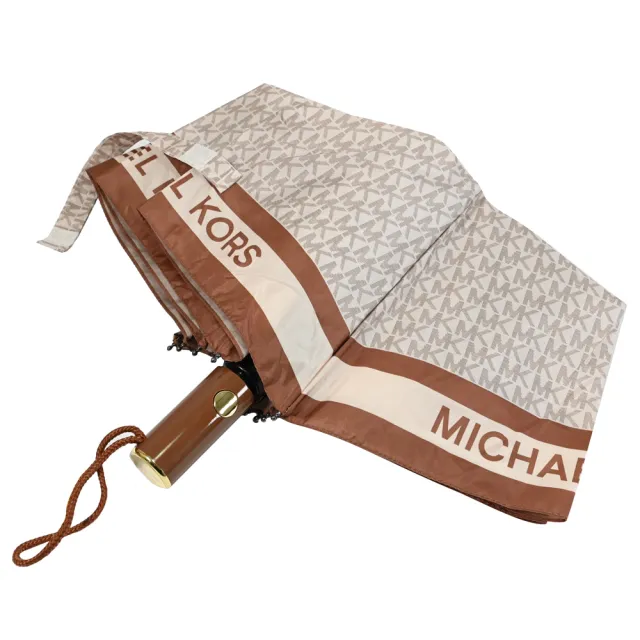 【Michael Kors】TRAVEL 經典MK LOGO印花款自動開收摺疊晴雨傘(白咖)