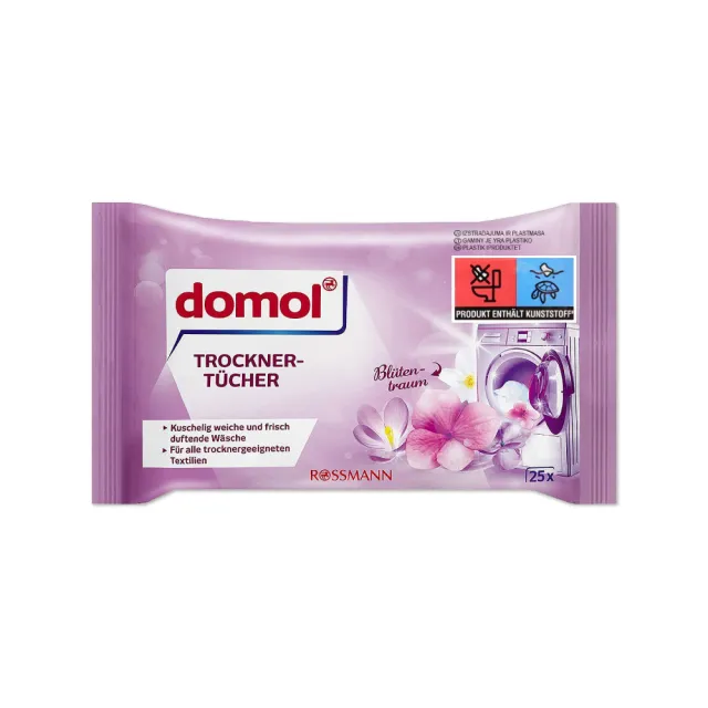 【德國domol】烘衣機專用衣物柔軟防皺除臭去靜電香氛紙25片/袋(烘衣紙去靜電紙烘衣香片柔順片)