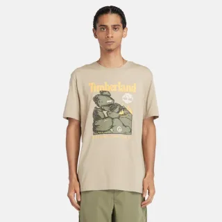【Timberland】男款米色正面插畫短袖T恤(A64C7DH4)