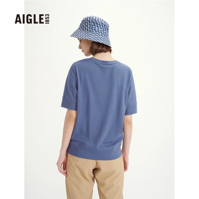 【AIGLE】女抗UV快乾短袖T恤AG-3P272A182 深灰藍(女裝 抗UVT恤 快乾短袖T恤)