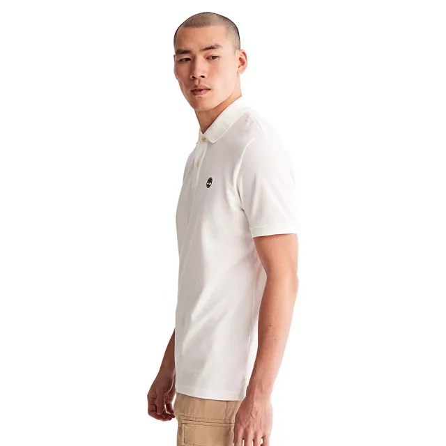 【Timberland】男款白色休閒短袖Polo衫(A62T5100)