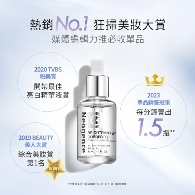 【Neogence 霓淨思】極透光亮白淡斑精華30ml-2入組(2024全新升級)