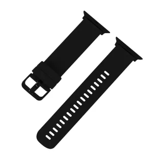 【Watchband】Apple Watch 全系列通用錶帶 蘋果手錶替用錶帶 同色扣頭及連接器 矽膠錶帶(黑色)