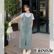 【UniStyle】牛仔吊帶裙 韓系開叉減齡設計感 女 ZM239-8153(牛仔藍)