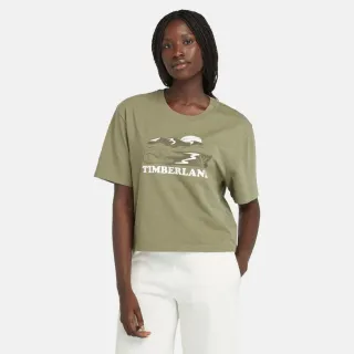 【Timberland】女款灰綠色圖案短袖T恤(A5PVX590)