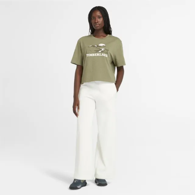 【Timberland】女款灰綠色圖案短袖T恤(A5PVX590)
