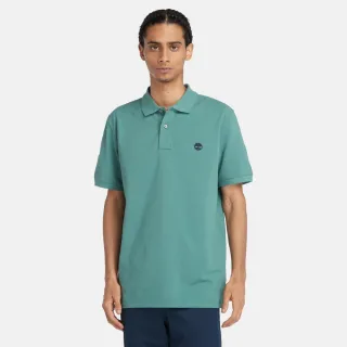 【Timberland】男款藍綠色休閒短袖Polo衫(A62T5CL6)