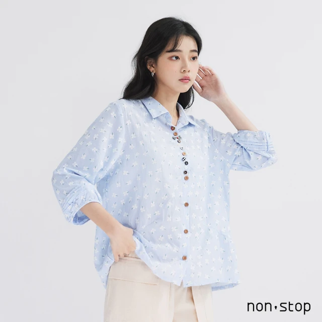 【non-stop】清新碎花條紋襯衫-1色