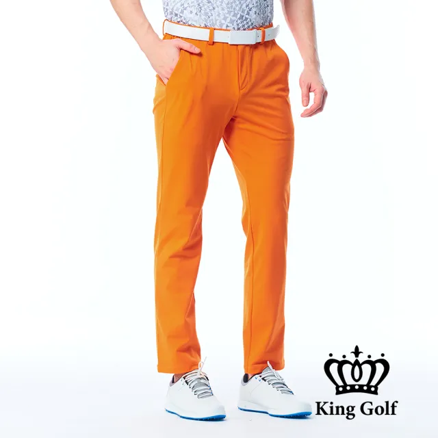 【KING GOLF】實體同步款-男款素面百搭彈力修身休閒長褲/高爾夫球長褲(橘色)