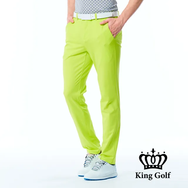 【KING GOLF】實體同步款-男款素面百搭彈力修身休閒長褲/高爾夫球長褲(綠色)