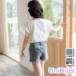 【UniKids】中大童裝牛仔短褲 清新鬆緊腰熱褲  女大童裝 VW1602(灰 藍)