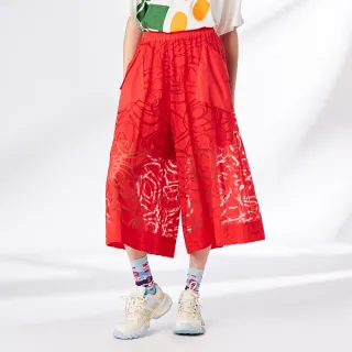 【GLORY21】品牌魅力款-etc.優雅鏤空斜口袋造型寬褲(紅色)