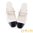 【ORIN】小香風鏈條真皮方頭平底穆勒鞋(白色)