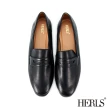 【HERLS】樂福鞋-簡約橢圓頭便仕平底樂福鞋(黑色)