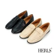 【HERLS】樂福鞋-簡約橢圓頭便仕平底樂福鞋(米色)