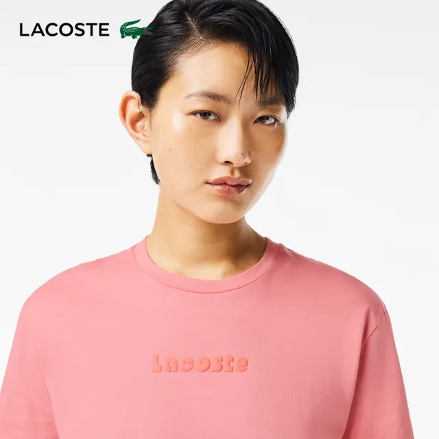 【LACOSTE】女裝-復古印花柔軟棉質短袖T恤(粉色)