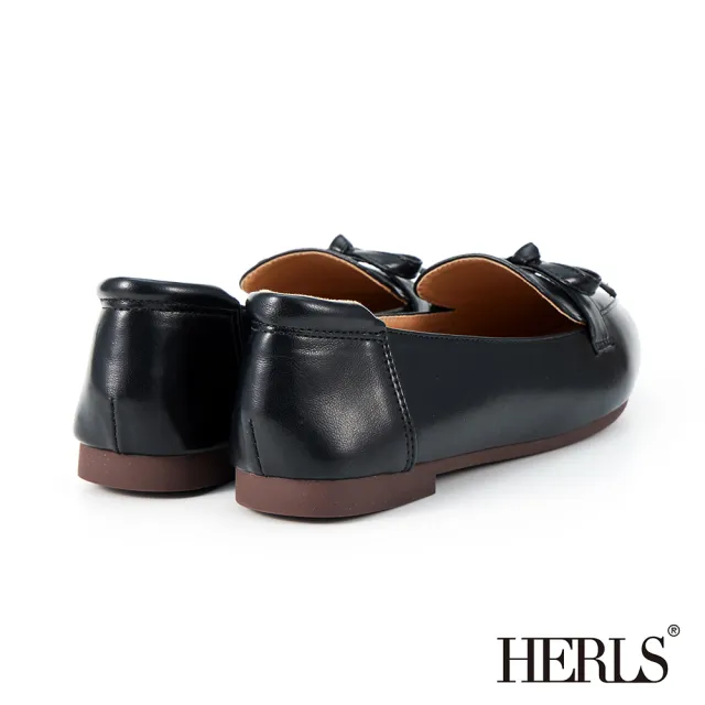 【HERLS】樂福鞋-立體蝴蝶結尖頭平底樂福鞋(黑色)