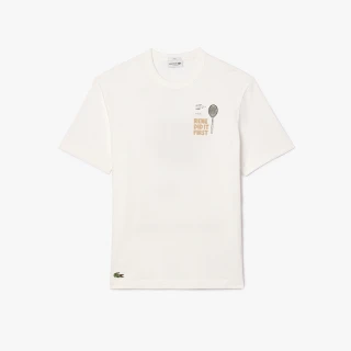 【LACOSTE】男裝-背面漆皮網眼布短袖T恤(白色)