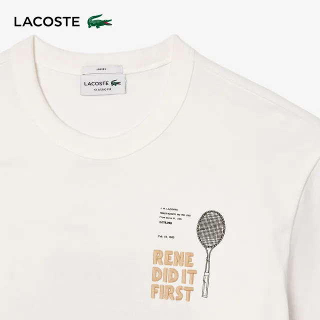 【LACOSTE】男裝-背面漆皮網眼布短袖T恤(白色)