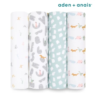 【aden+anais 官方直營】經典多功能包巾4入/4款(動物學園/恐龍家族/鄉間小花/大象馬戲團)