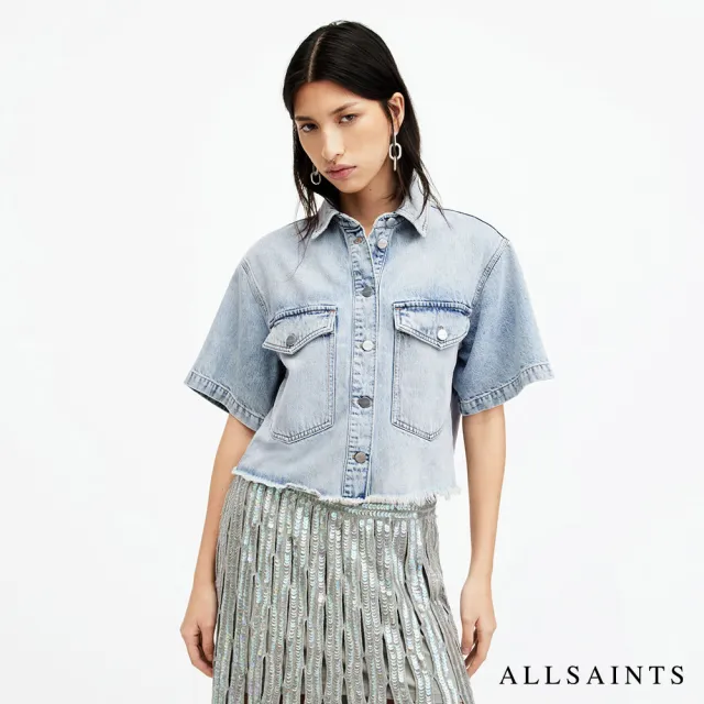 【ALLSAINTS】TOVE 短版寬鬆牛仔短袖襯衫 W114PA(寬鬆版型)