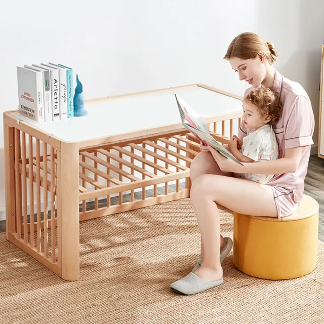 【i-smart】原生初紋櫸木嬰兒床+杜邦立體防蹣透氣墊(超值兩件組 成長床、書桌床)