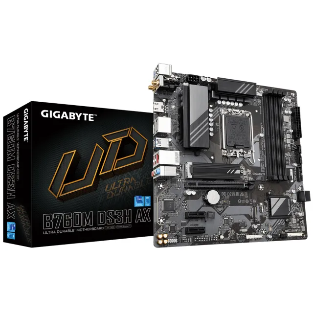 【GIGABYTE 技嘉】組合套餐(技嘉 B760M DS3H AX+美光DDR5 4800 8G+金士頓 NV2-1TB SSD)