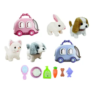 【啾愛你】可愛電動寵物-附寵物行李箱(電動狗 / 寵物玩具 / 仿真兔子、貓咪、小狗)