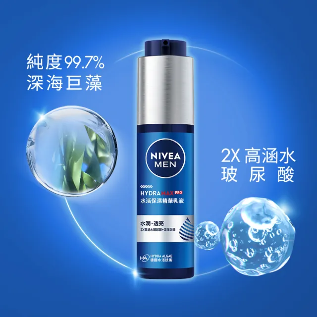 【NIVEA 妮維雅】男士深極炭控油保濕精華凝露/水活保濕精華乳液50ml2入(男士保濕精華)