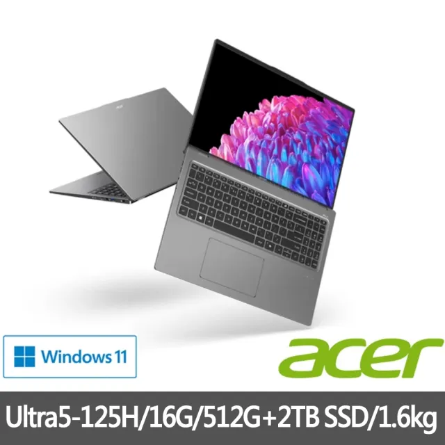 【Acer 宏碁】特仕版 16吋輕薄效能AI筆電(Swift Go/SFG16-72-56R3/Ultra 5-125H/16G/512G+2TB SDD/Win11)