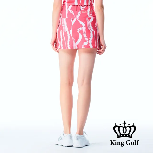 【KING GOLF】實體同步款-女款立體刺繡緞帶剪影印花修身A LINE短裙/高爾夫球裙(粉色)