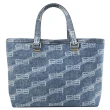 【Balenciaga 巴黎世家】新版經典雙B LOGO緹花布手提包托特包兩用包(藍)