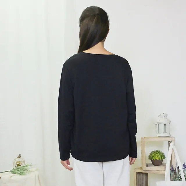 【Hana Mokuba】花木馬日系女裝大圓領趣味貼布印繡花休閒長袖上衣(T恤)